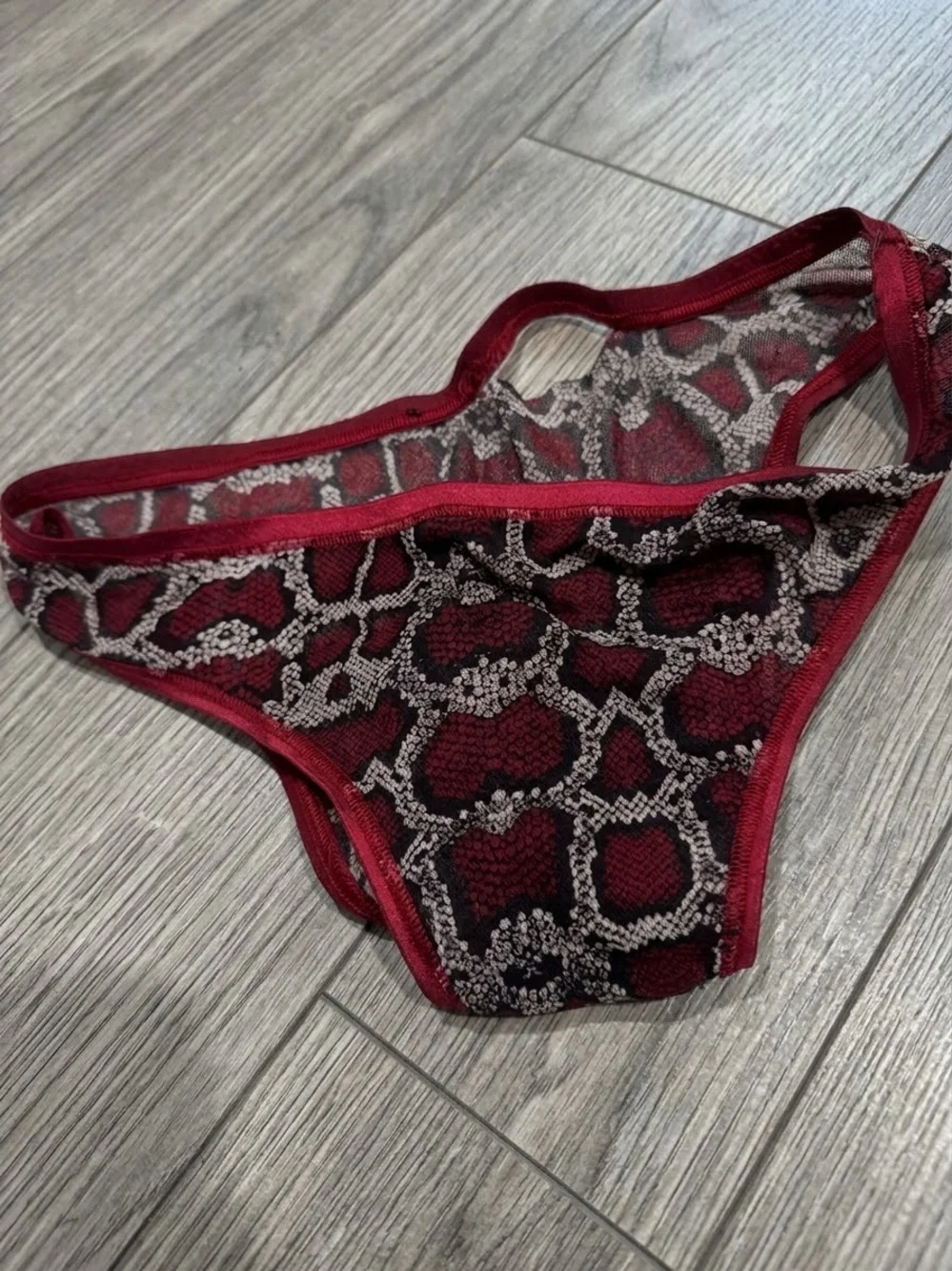 Cosabella - Sheer/Mesh Snake Print and Red Brazilian Cheeky Underwear - Size M